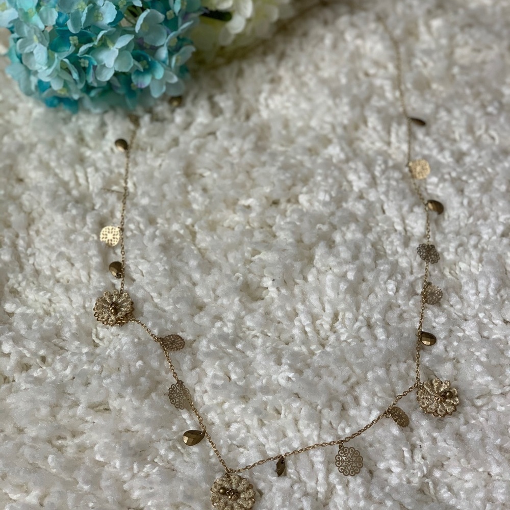 Gold Floral Beaded Long Layer Statement Necklace